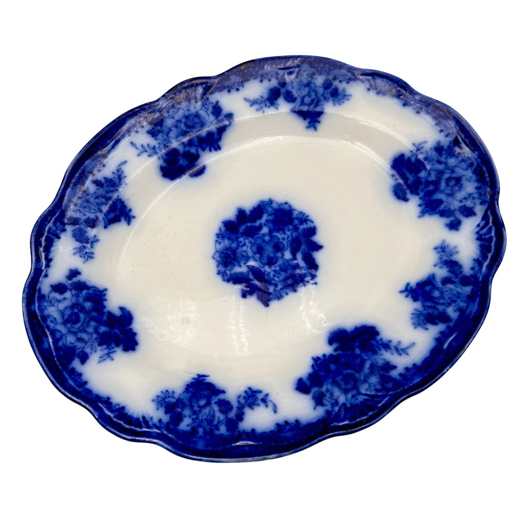 Waldorf Flow Blue Oval Platter English Antique Ironstone 11" Serving Dish